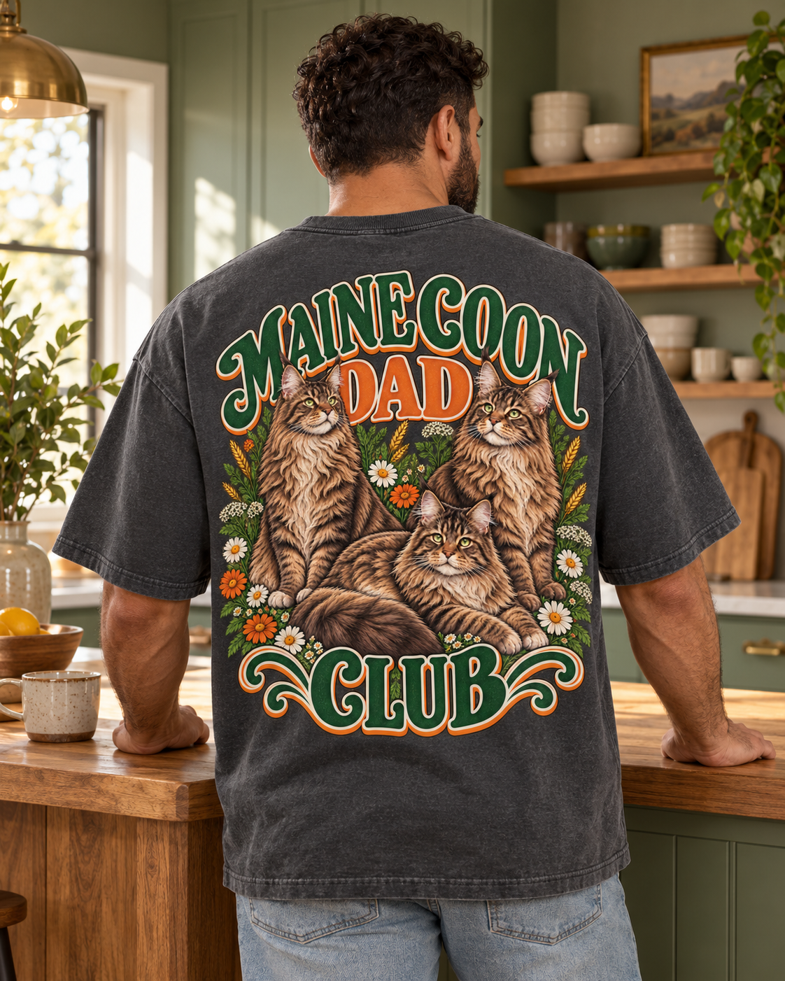 MOOD CLUB — maine coon dad — t-shirt porté de dos dans un intérieur cosy
