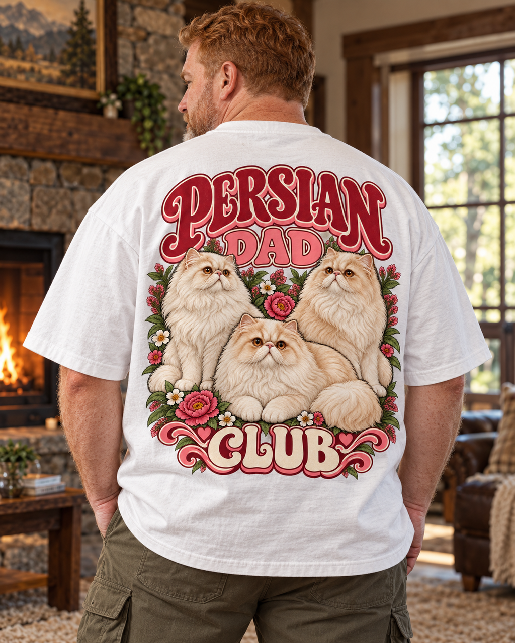 MOOD CLUB — persian dad — t-shirt porté de dos dans un intérieur cosy