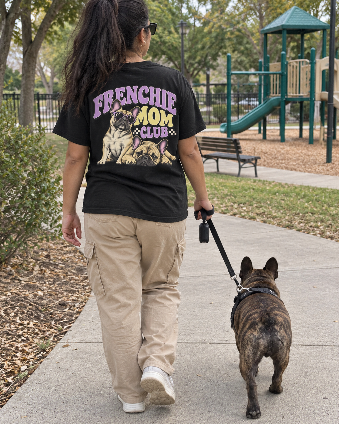 Frenchie Mom Club - T-shirt — photo naturelle avec son chien
