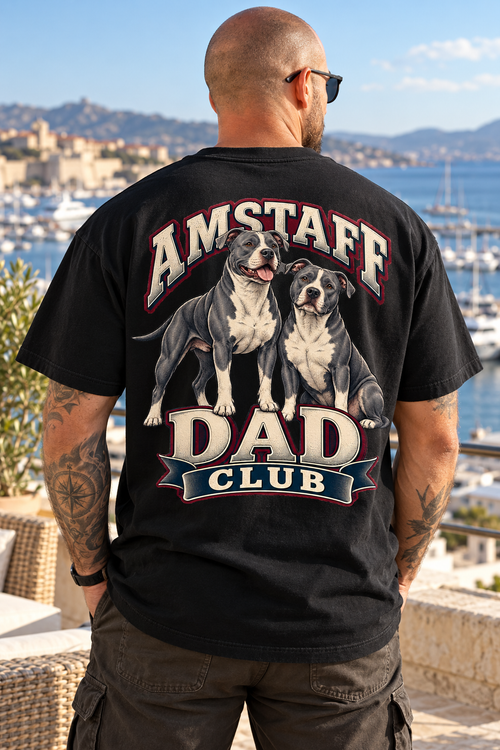 Amstaff Dad Club — T-shirt porté de dos