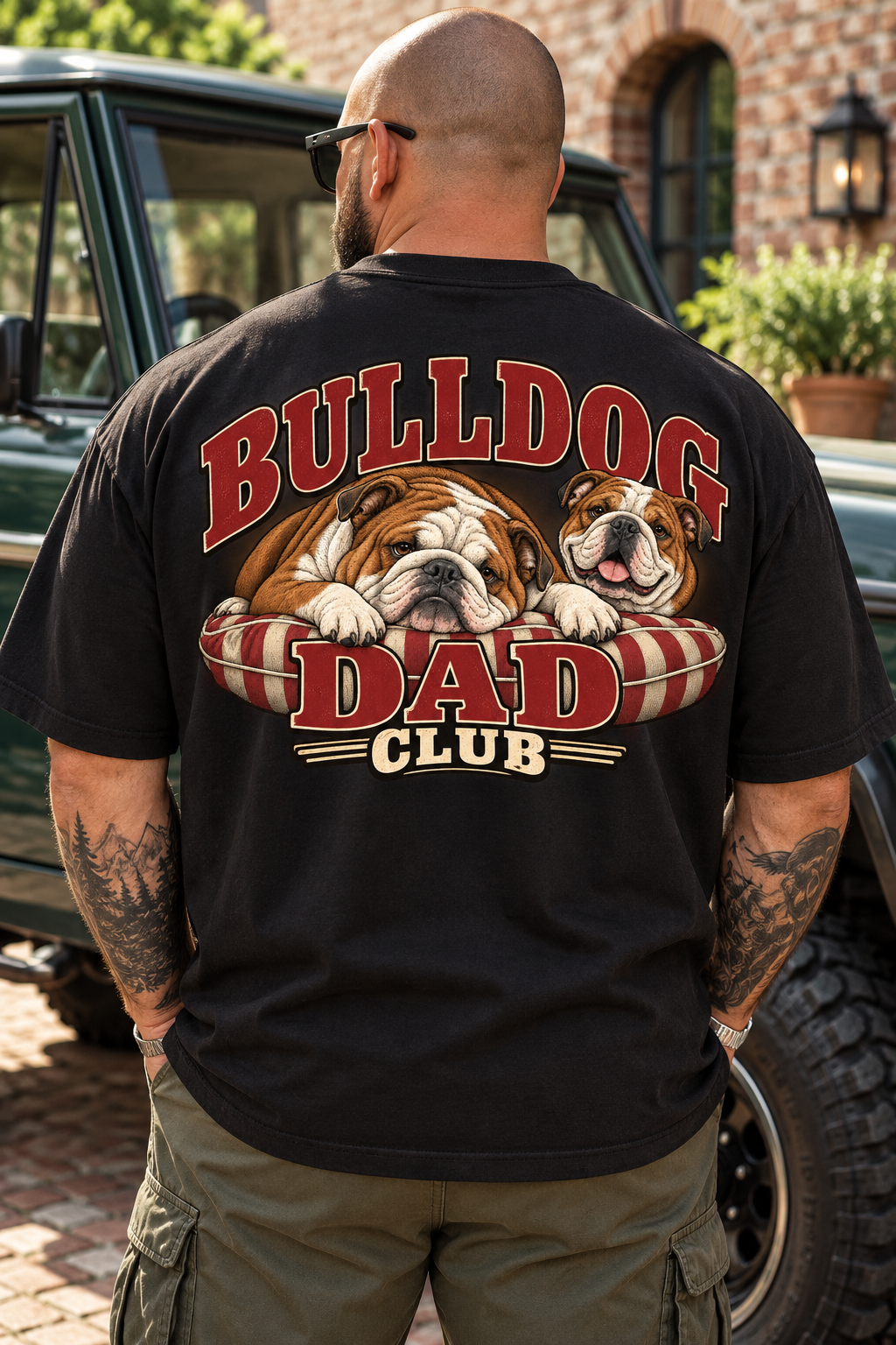 Bulldog Dad Club — T-shirt porté de dos