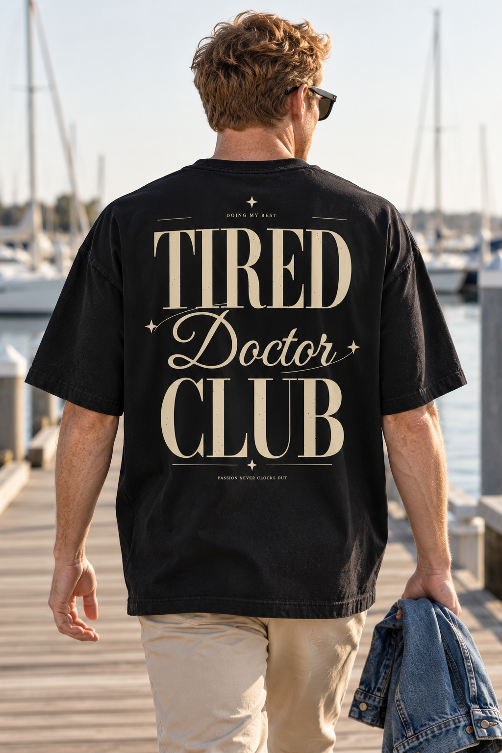 Tired Doctor Club — T-shirt porté de dos