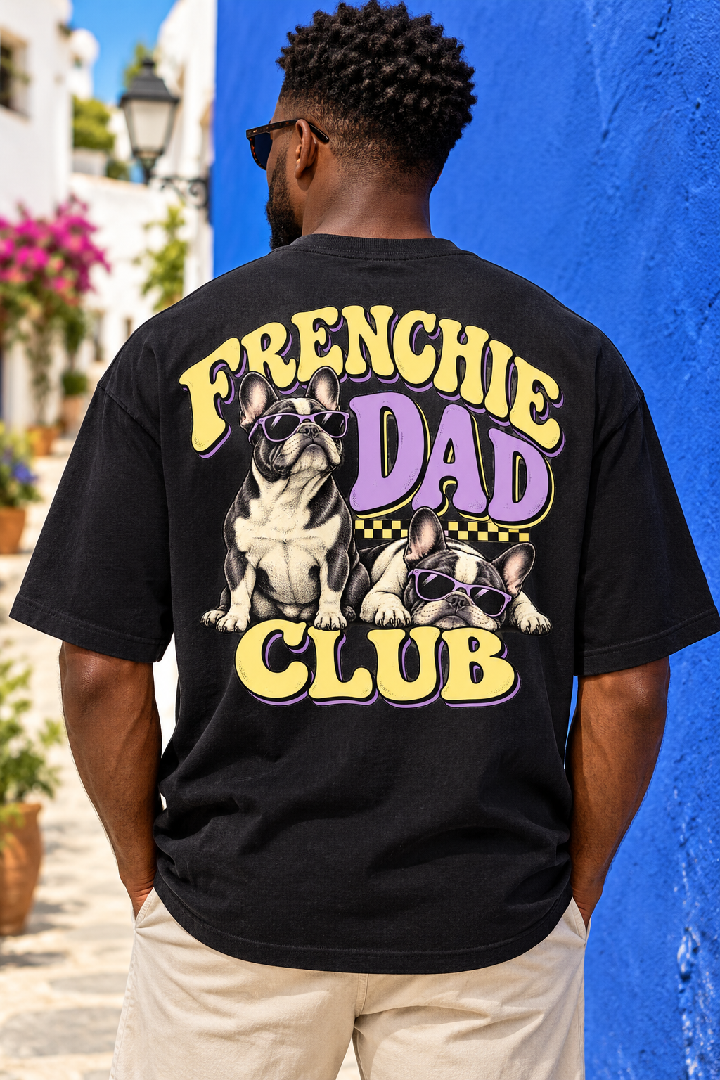 Frenchie Dad Club — T-shirt porté de dos