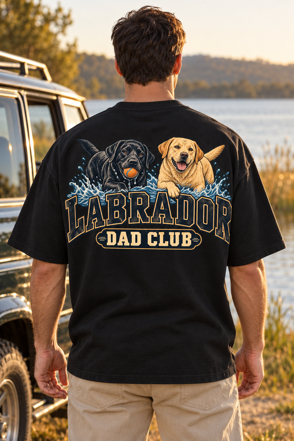 Labrador Dad Club — T-shirt noir porté de dos