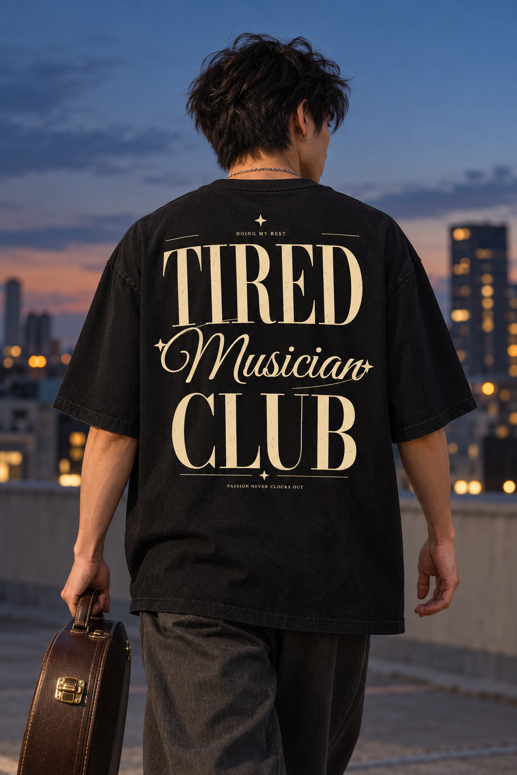 Tired Musician Club — T-shirt porté de dos