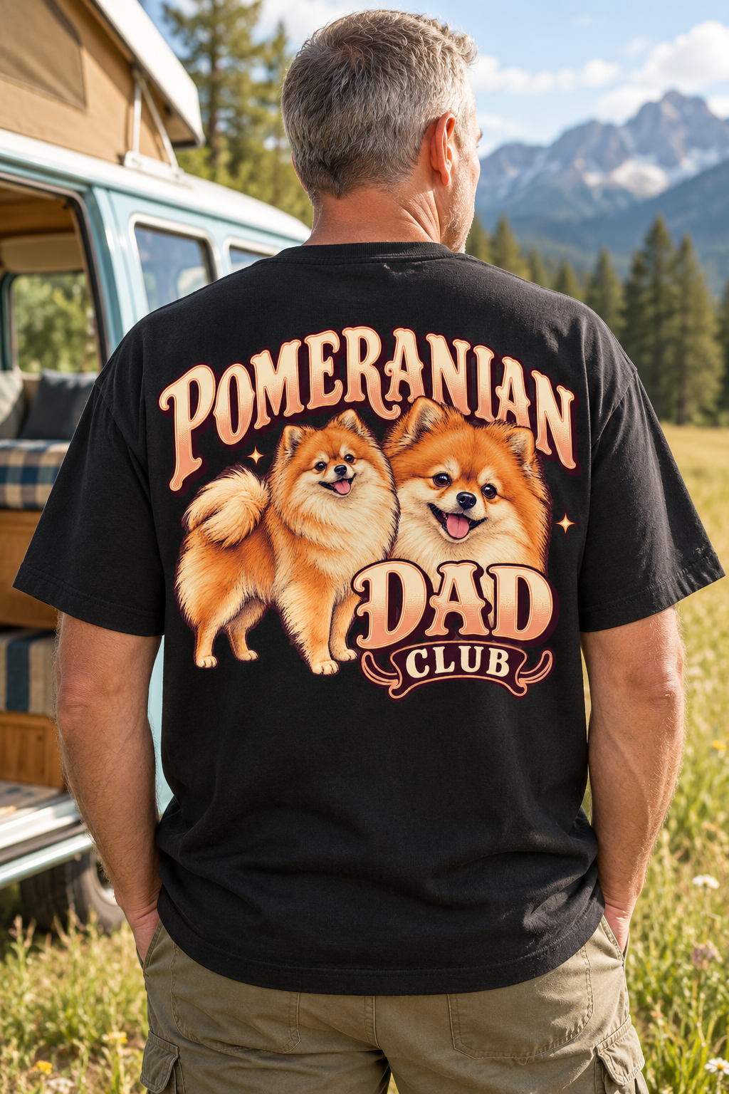 Pomeranian Dad Club — T-shirt porté de dos