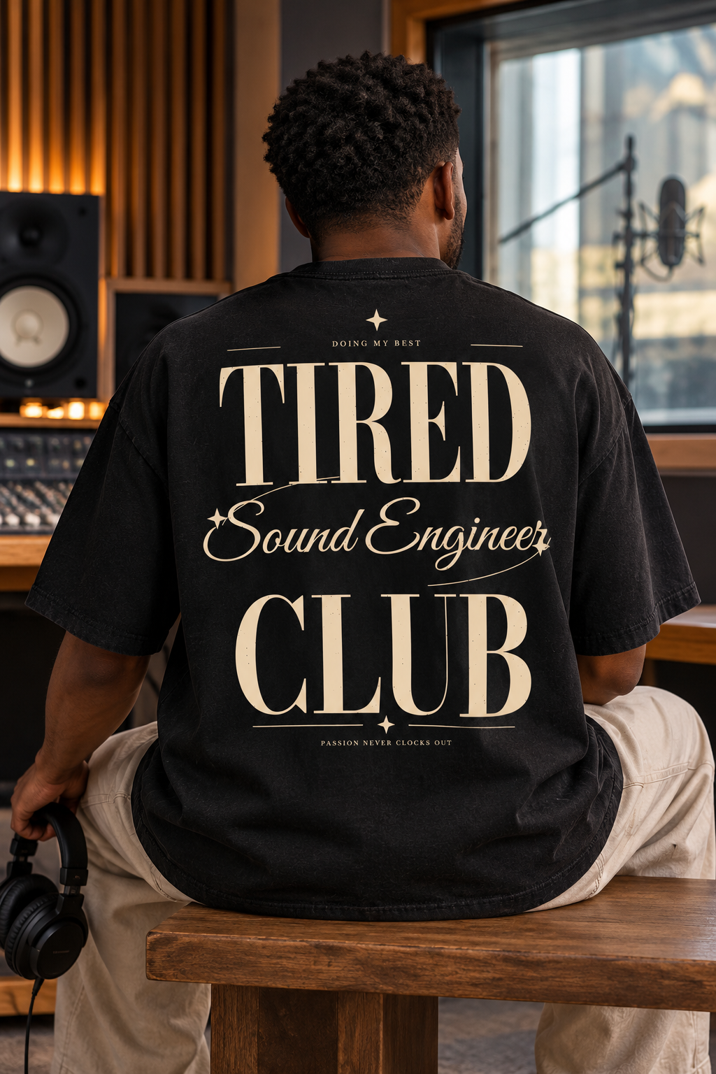 Tired Sound Engineer Club — T-shirt porté de dos