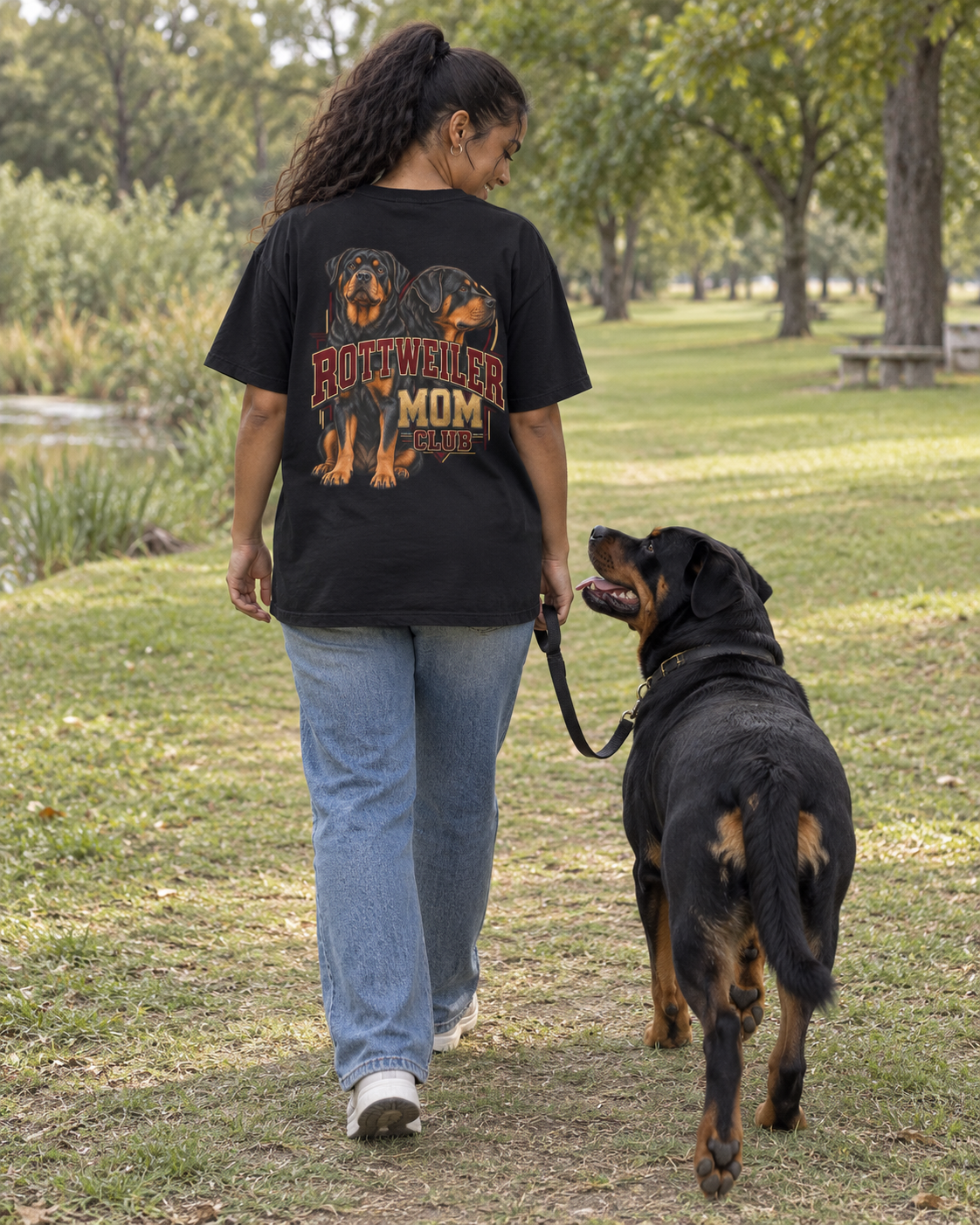 Rottweiler Mom Club - T-shirt — photo naturelle avec son chien